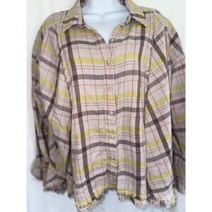 We The Free Seeking Starlight Plaid Button Front Top Bohemian Grunge Pink Sz S